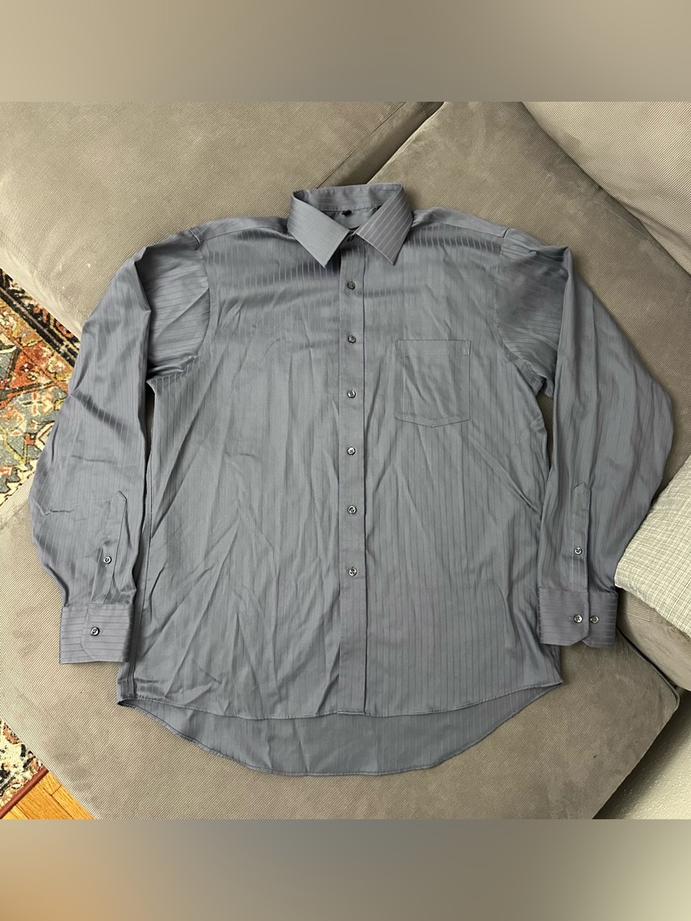 vintage donald j trump signature Collection Gray Striped Dress Shirt Sz 17 36/37